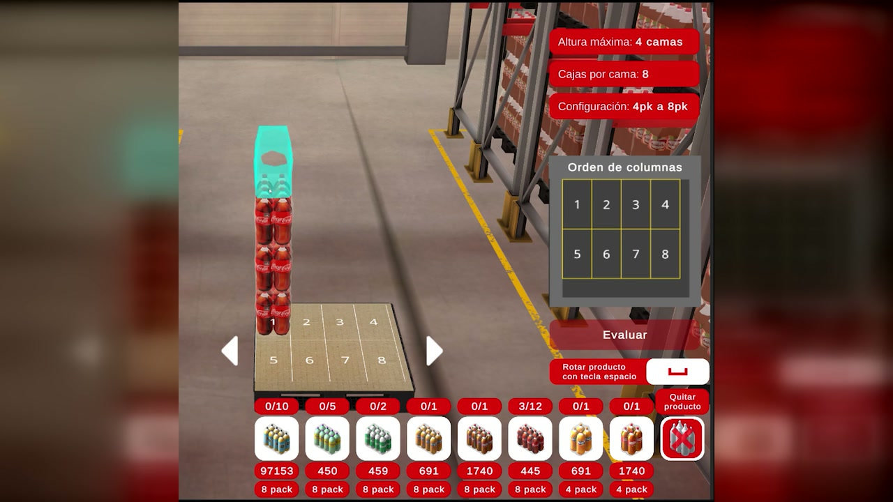 Simulador web de picking de Coca-Cola FEMSA: armado de tarima (1)