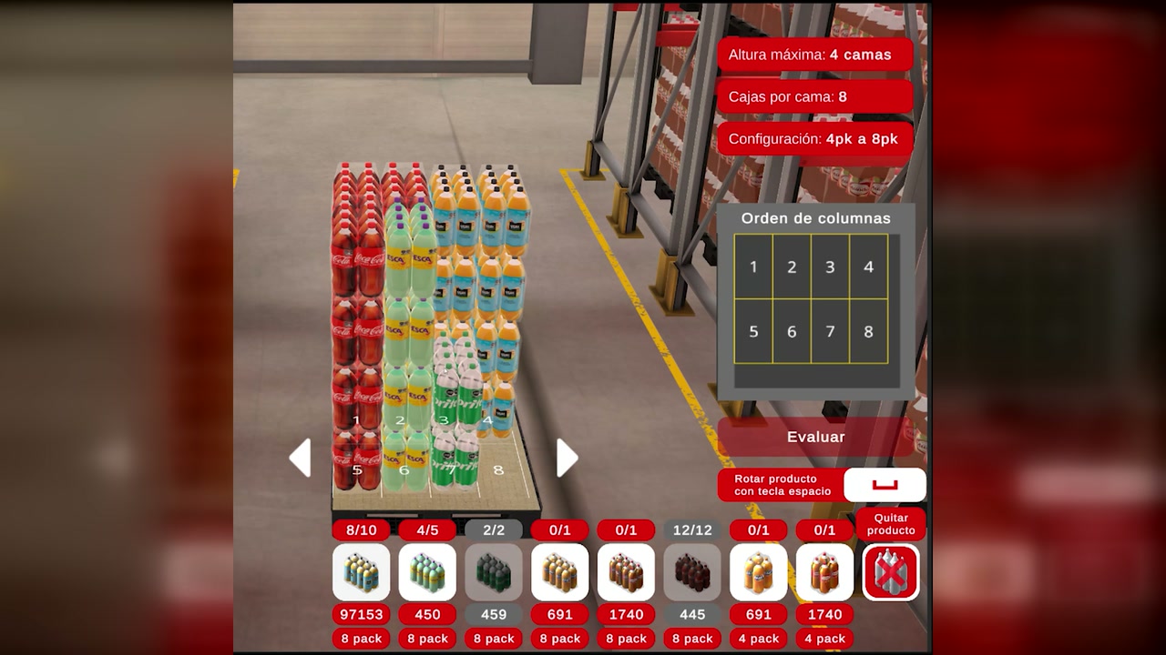 Simulador web de picking de Coca-Cola FEMSA: armado de tarima (2)
