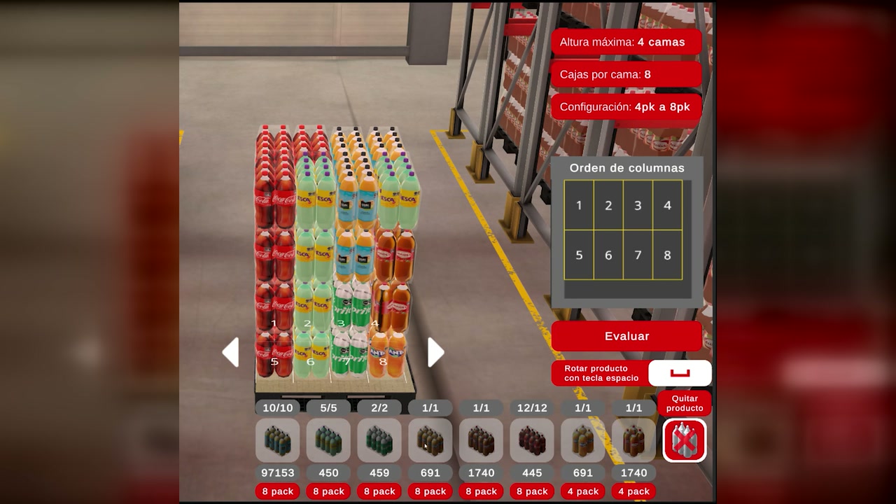 Simulador web de picking de Coca-Cola FEMSA: armado de tarima (3)